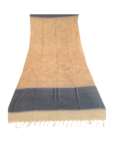 Sanskriti Vintage Dupatta Long Stole Pure Silk Beige Hijab Printed Soft Scarves DC-51723-Beige &amp; Blue-Printed Work-Pure Silk-7