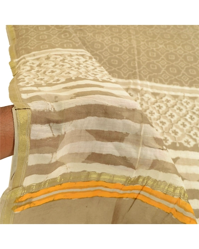 Sanskriti Vintage Dupatta Long Stole Art Silk Brown Hijab Batik Work Scarves DC-51738-Shade Of Brown &amp; Ivory-Batik Work-Art (Artificial) Silk-5