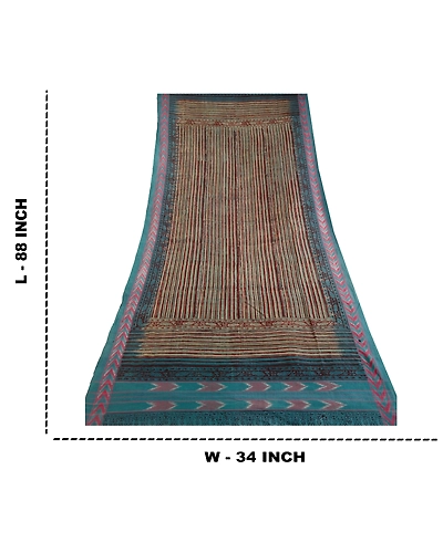 Sanskriti Vintage Dupatta Long Stole Pure Cotton Block Printed &amp; Ikat Scarves DC-51741-Shade Of Green-Block Printed Work-Pure Cotton-1