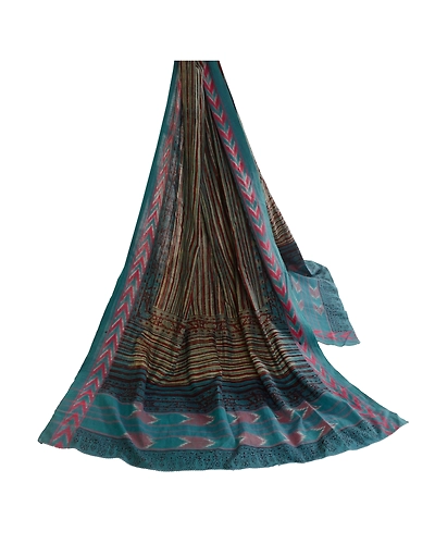 Sanskriti Vintage Dupatta Long Stole Pure Cotton Block Printed &amp; Ikat Scarves DC-51741-Shade Of Green-Block Printed Work-Pure Cotton-2