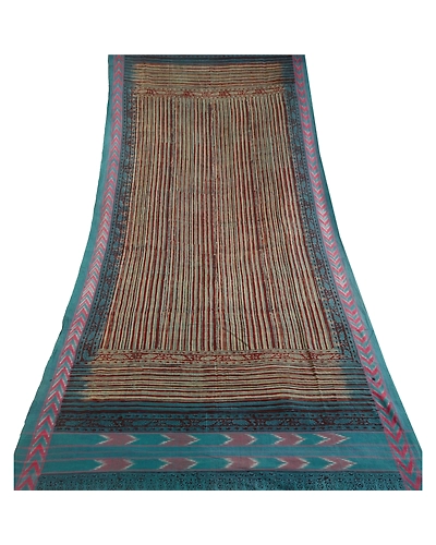 Sanskriti Vintage Dupatta Long Stole Pure Cotton Block Printed &amp; Ikat Scarves DC-51741-Shade Of Green-Block Printed Work-Pure Cotton-7