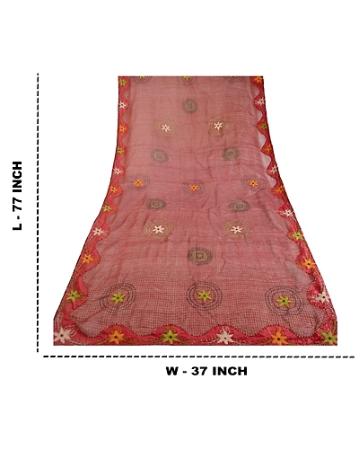 Sanskriti Vintage Dupatta Long Stole Cotton Red Hand Beaded Woven Scarves DC-51742-Dark Red-Patch Work-Cotton-1