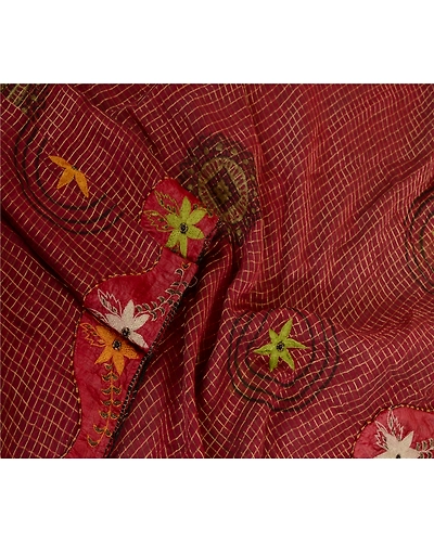 Sanskriti Vintage Dupatta Long Stole Cotton Red Hand Beaded Woven Scarves DC-51742-Dark Red-Patch Work-Cotton-3