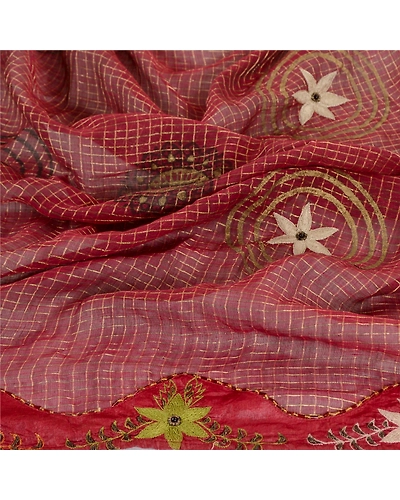 Sanskriti Vintage Dupatta Long Stole Cotton Red Hand Beaded Woven Scarves DC-51742-Dark Red-Patch Work-Cotton-6
