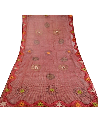 Sanskriti Vintage Dupatta Long Stole Cotton Red Hand Beaded Woven Scarves DC-51742-Dark Red-Patch Work-Cotton-7