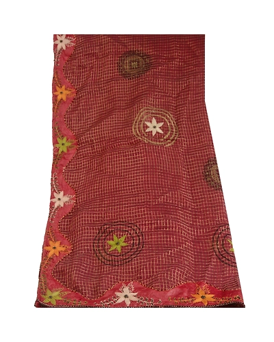 Sanskriti Vintage Dupatta Long Stole Cotton Red Hand Beaded Woven Scarves DC-51742-Dark Red-Patch Work-Cotton-8