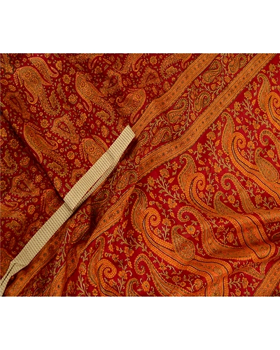 Sanskriti Vintage Dupatta Long Stole Pure Silk Hijab Dark Red Printed Scarves DC-51744-Dark Red &amp; Saffron-Printed Work-Pure Silk-3
