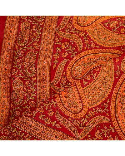 Sanskriti Vintage Dupatta Long Stole Pure Silk Hijab Dark Red Printed Scarves DC-51744-Dark Red &amp; Saffron-Printed Work-Pure Silk-4