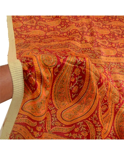 Sanskriti Vintage Dupatta Long Stole Pure Silk Hijab Dark Red Printed Scarves DC-51744-Dark Red &amp; Saffron-Printed Work-Pure Silk-5