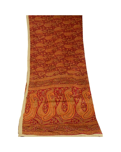 Sanskriti Vintage Dupatta Long Stole Pure Silk Hijab Dark Red Printed Scarves DC-51744-Dark Red &amp; Saffron-Printed Work-Pure Silk-8