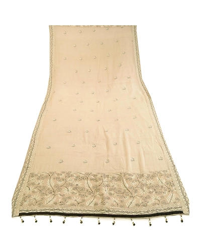 Sanskriti Vintage Dupatta Long Stole Pure Cotton Ivory Hand Embroidered Kantha DC-51745-Ivory-Thread Work-Pure Cotton-7