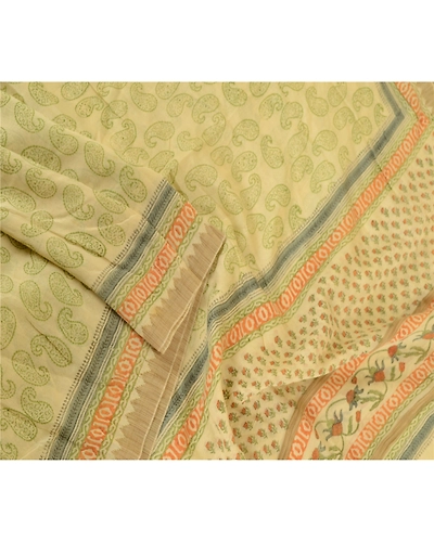 Sanskriti Vintage Dupatta Long Stole Pure Chanderi Silk Ivory Block Printed Veil DC-51752-Ivory-Block Printed Work-Pure Chanderi Silk-3