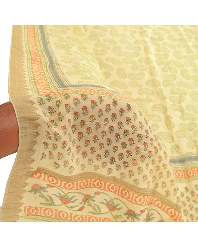 Sanskriti Vintage Dupatta Long Stole Pure Chanderi Silk Ivory Block Printed Veil DC-51752-Ivory-Block Printed Work-Pure Chanderi Silk-5