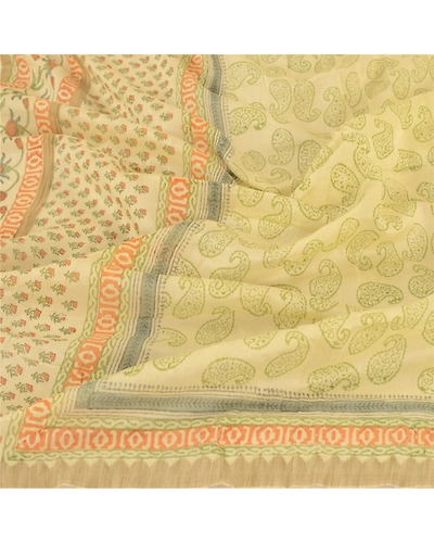 Sanskriti Vintage Dupatta Long Stole Pure Chanderi Silk Ivory Block Printed Veil DC-51752-Ivory-Block Printed Work-Pure Chanderi Silk-6