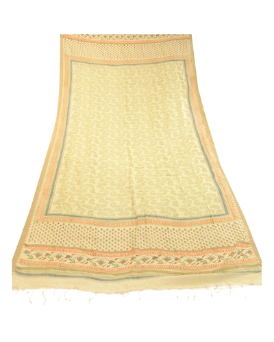 Sanskriti Vintage Dupatta Long Stole Pure Chanderi Silk Ivory Block Printed Veil DC-51752-Ivory-Block Printed Work-Pure Chanderi Silk-7