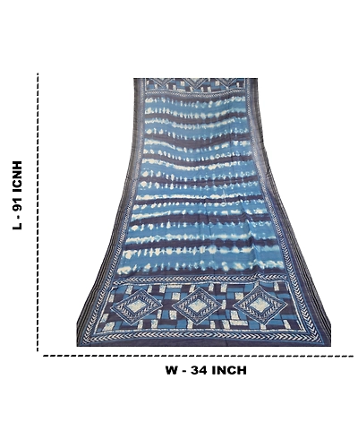 Sanskriti Vintage Dupatta Long Stole Cotton Hijab Blue Batik Work Wrap Scarves DC-51754-Blue-Batik Work-Cotton-1
