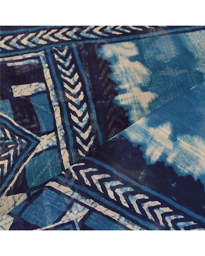 Sanskriti Vintage Dupatta Long Stole Cotton Hijab Blue Batik Work Wrap Scarves DC-51754-Blue-Batik Work-Cotton-4