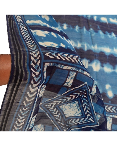 Sanskriti Vintage Dupatta Long Stole Cotton Hijab Blue Batik Work Wrap Scarves DC-51754-Blue-Batik Work-Cotton-5