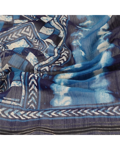 Sanskriti Vintage Dupatta Long Stole Cotton Hijab Blue Batik Work Wrap Scarves DC-51754-Blue-Batik Work-Cotton-6