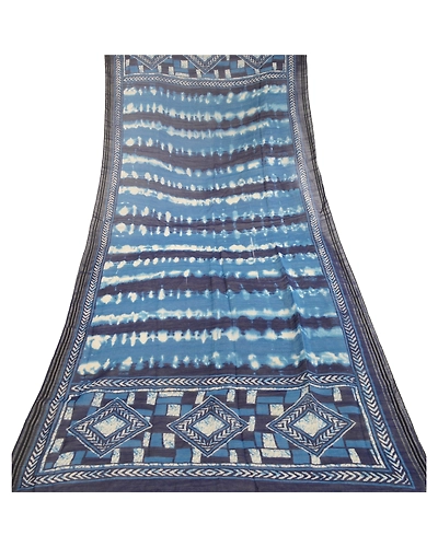 Sanskriti Vintage Dupatta Long Stole Cotton Hijab Blue Batik Work Wrap Scarves DC-51754-Blue-Batik Work-Cotton-7