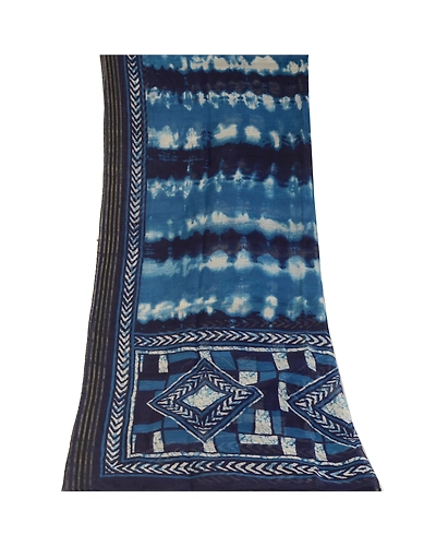Sanskriti Vintage Dupatta Long Stole Cotton Hijab Blue Batik Work Wrap Scarves DC-51754-Blue-Batik Work-Cotton-8