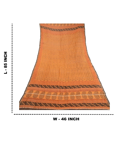 Sanskriti Vintage Dupatta Long Stole Pure Cotton Dark Saffron Block Printed Veil DC-51759-Dark Saffron-Block Printed Work-Pure Cotton-1