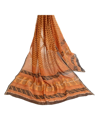 Sanskriti Vintage Dupatta Long Stole Pure Cotton Dark Saffron Block Printed Veil DC-51759-Dark Saffron-Block Printed Work-Pure Cotton-2