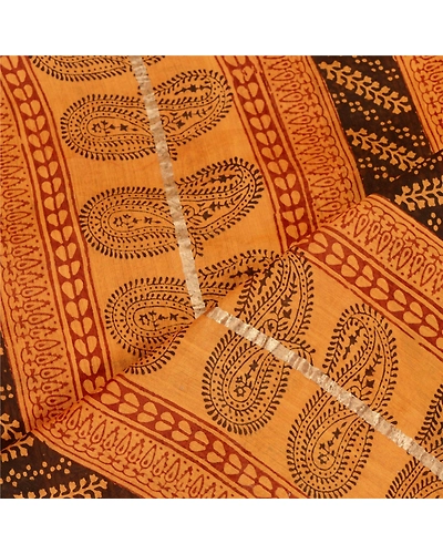 Sanskriti Vintage Dupatta Long Stole Pure Cotton Dark Saffron Block Printed Veil DC-51759-Dark Saffron-Block Printed Work-Pure Cotton-4