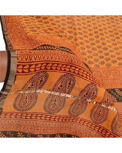 Sanskriti Vintage Dupatta Long Stole Pure Cotton Dark Saffron Block Printed Veil DC-51759-Dark Saffron-Block Printed Work-Pure Cotton-5