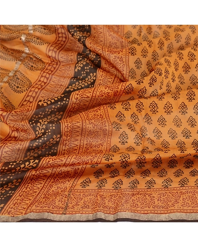 Sanskriti Vintage Dupatta Long Stole Pure Cotton Dark Saffron Block Printed Veil DC-51759-Dark Saffron-Block Printed Work-Pure Cotton-6