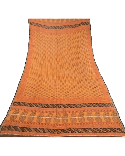 Sanskriti Vintage Dupatta Long Stole Pure Cotton Dark Saffron Block Printed Veil DC-51759-Dark Saffron-Block Printed Work-Pure Cotton-7