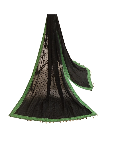 Sanskriti Vintage Dupatta Long Stole Georgette Black Embroidered Wrap Scarves dc-51762-Black-Thread Work-Georgette-2