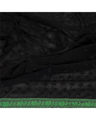 Sanskriti Vintage Dupatta Long Stole Georgette Black Embroidered Wrap Scarves dc-51762-Black-Thread Work-Georgette-6
