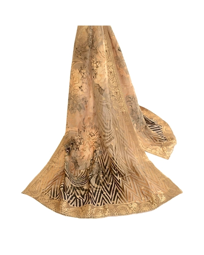 Sanskriti Vintage Dupatta Long Stole Georgette Beige Woven Zari Printed Hijab DC-51763-Beige-Printed Work-Georgette-2