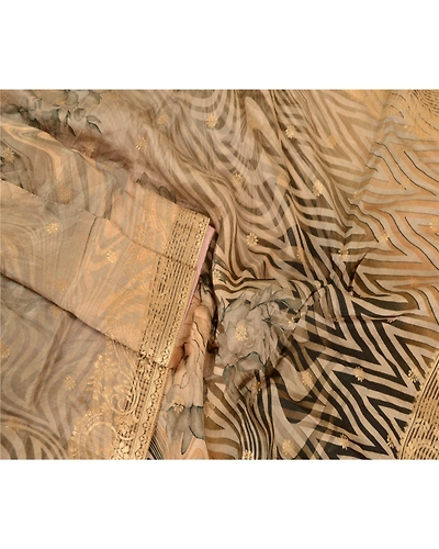 Sanskriti Vintage Dupatta Long Stole Georgette Beige Woven Zari Printed Hijab DC-51763-Beige-Printed Work-Georgette-3