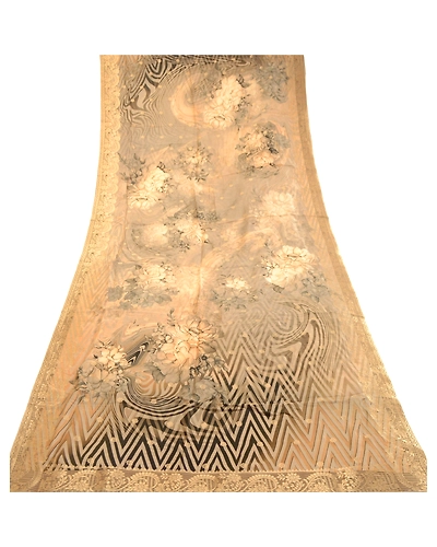 Sanskriti Vintage Dupatta Long Stole Georgette Beige Woven Zari Printed Hijab DC-51763-Beige-Printed Work-Georgette-7