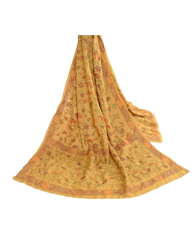 Sanskriti Vintage Dupatta Long Stole Pure Cotton Green Hand Beaded Kantha Hijab DC-51768-Shade Of Green-Thread Work-Pure Cotton-2