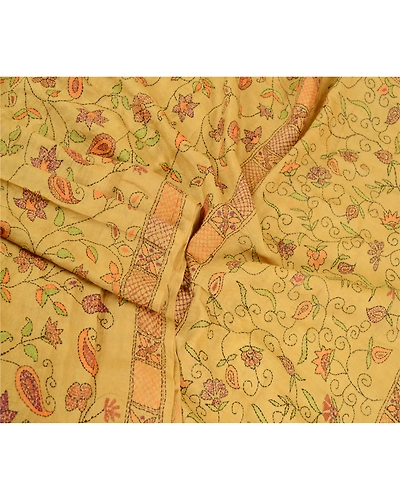 Sanskriti Vintage Dupatta Long Stole Pure Cotton Green Hand Beaded Kantha Hijab DC-51768-Shade Of Green-Thread Work-Pure Cotton-3