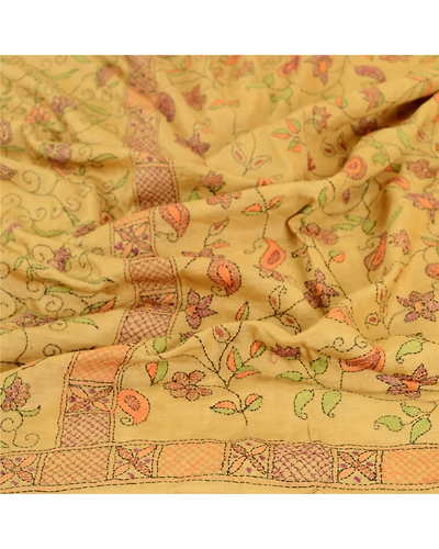 Sanskriti Vintage Dupatta Long Stole Pure Cotton Green Hand Beaded Kantha Hijab DC-51768-Shade Of Green-Thread Work-Pure Cotton-6