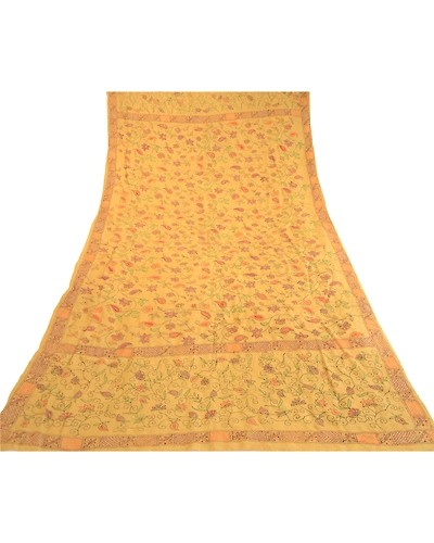 Sanskriti Vintage Dupatta Long Stole Pure Cotton Green Hand Beaded Kantha Hijab DC-51768-Shade Of Green-Thread Work-Pure Cotton-7