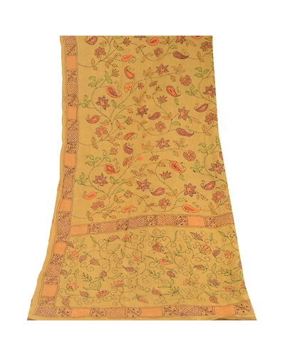 Sanskriti Vintage Dupatta Long Stole Pure Cotton Green Hand Beaded Kantha Hijab DC-51768-Shade Of Green-Thread Work-Pure Cotton-8