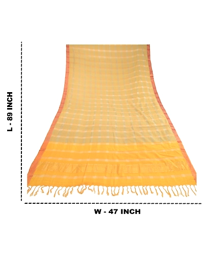 Sanskriti Vintage Dupatta Long Stole Pure Cotton Yellow Hijab Woven Zari Scarves DC-51771-Yellow-Zari Work-Pure Cotton-1