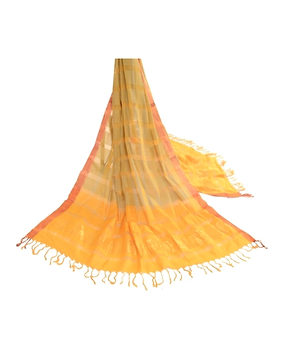 Sanskriti Vintage Dupatta Long Stole Pure Cotton Yellow Hijab Woven Zari Scarves DC-51771-Yellow-Zari Work-Pure Cotton-2