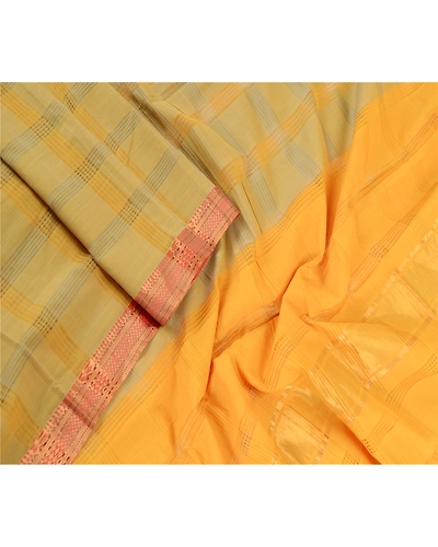 Sanskriti Vintage Dupatta Long Stole Pure Cotton Yellow Hijab Woven Zari Scarves DC-51771-Yellow-Zari Work-Pure Cotton-3