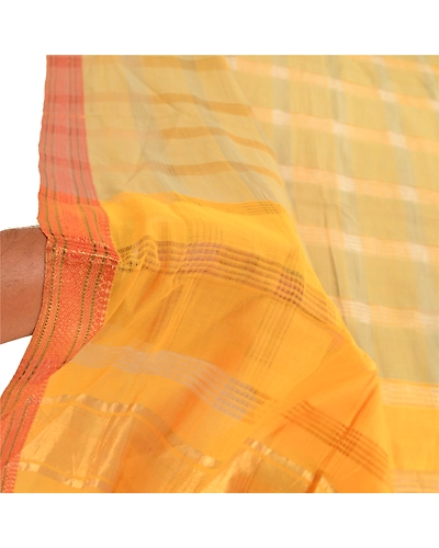 Sanskriti Vintage Dupatta Long Stole Pure Cotton Yellow Hijab Woven Zari Scarves DC-51771-Yellow-Zari Work-Pure Cotton-5