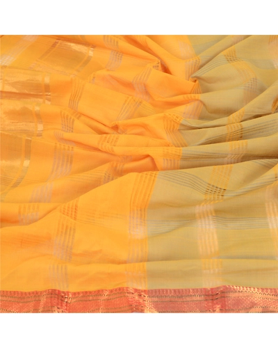 Sanskriti Vintage Dupatta Long Stole Pure Cotton Yellow Hijab Woven Zari Scarves DC-51771-Yellow-Zari Work-Pure Cotton-6