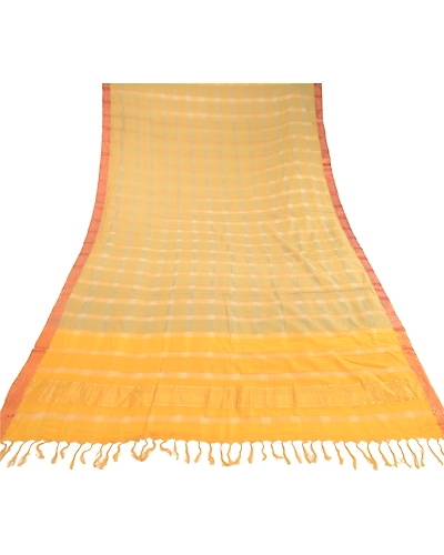 Sanskriti Vintage Dupatta Long Stole Pure Cotton Yellow Hijab Woven Zari Scarves DC-51771-Yellow-Zari Work-Pure Cotton-7