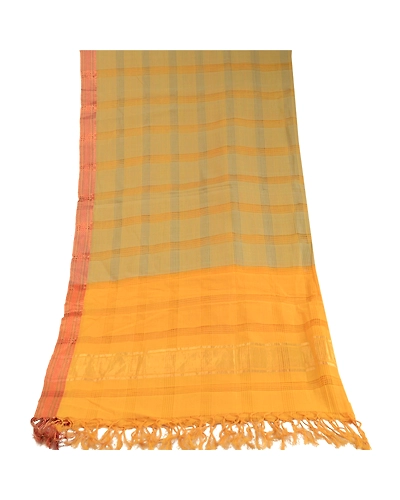 Sanskriti Vintage Dupatta Long Stole Pure Cotton Yellow Hijab Woven Zari Scarves DC-51771-Yellow-Zari Work-Pure Cotton-8