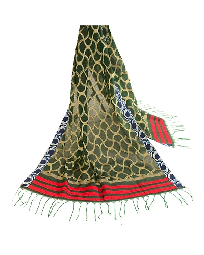 Sanskriti Vintage Dupatta Long Stole Art Silk Green Embroidered Woven Scarves dc-51772-Green-Woven Work-Art (Artificial) Silk-2