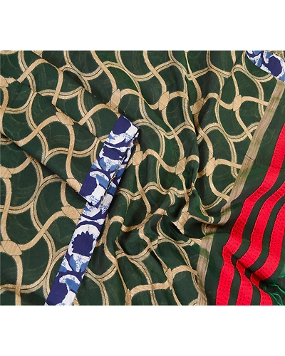 Sanskriti Vintage Dupatta Long Stole Art Silk Green Embroidered Woven Scarves dc-51772-Green-Woven Work-Art (Artificial) Silk-3